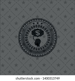 thinking in money icon inside dark badge or emblem
