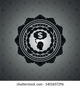 thinking in money icon inside dark emblem. Retro
