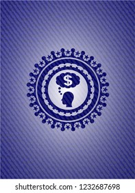 thinking in money icon inside emblem with jean high quality background