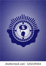 thinking in money icon inside emblem with jean high quality background