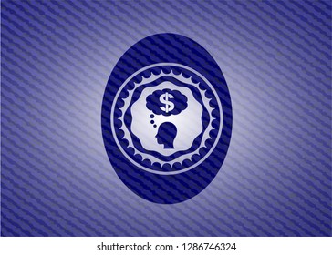 thinking in money icon inside emblem with jean high quality background