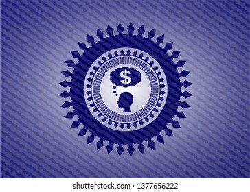 thinking in money icon inside emblem with jean high quality background