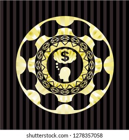 thinking in money icon inside gold badge