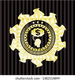 thinking in money icon inside golden badge