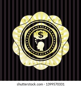 thinking in money icon inside golden badge