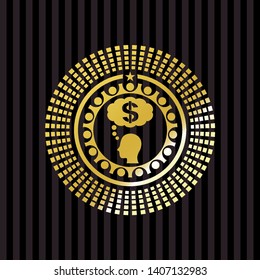 thinking in money icon inside golden badge