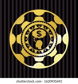 thinking in money icon inside golden emblem