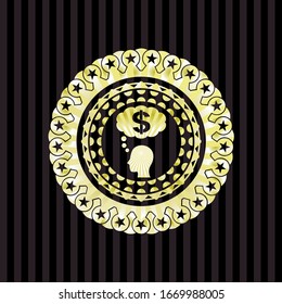 thinking in money icon inside golden emblem