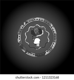 thinking in money icon inside grey camouflage emblem