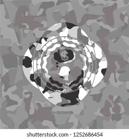 thinking in money icon inside grey camo texture