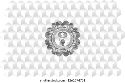 thinking in money icon inside grey emblem. Vintage with geometric cube white background