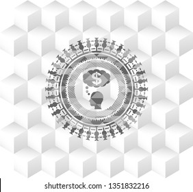 thinking in money icon inside grey emblem. Vintage with geometric cube white background