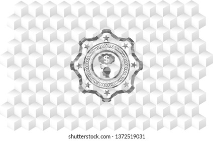 thinking in money icon inside grey icon or emblem with geometric cube white background