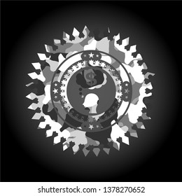 thinking in money icon inside grey camo texture