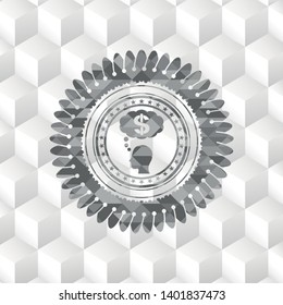 thinking in money icon inside grey emblem with cube white background