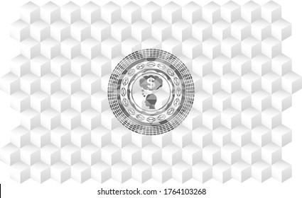 thinking in money icon inside grey emblem with cube white background. 