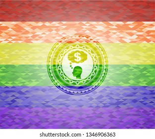 thinking in money icon inside lgbt colors emblem 