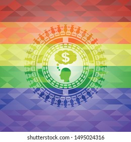 thinking in money icon inside lgbt colors emblem 