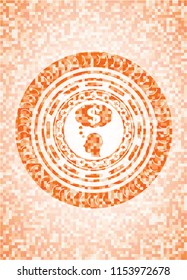 thinking in money icon inside orange mosaic emblem