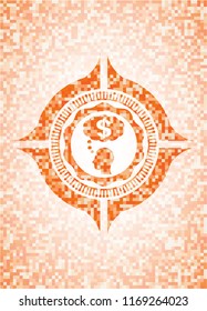 thinking in money icon inside orange tile background illustration. Square geometric mosaic seamless pattern with emblem inside.