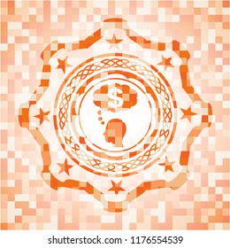 thinking in money icon inside orange mosaic emblem