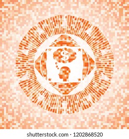 thinking in money icon inside orange mosaic emblem with background