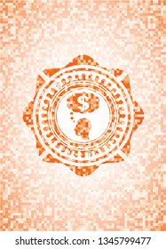 thinking in money icon inside orange mosaic emblem