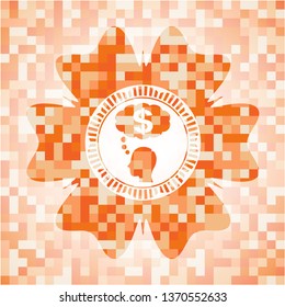 thinking in money icon inside orange mosaic emblem