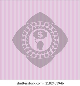 thinking in money icon inside pink emblem