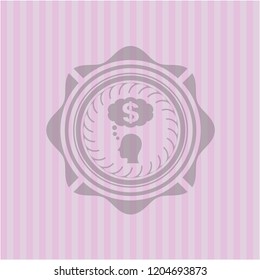 thinking in money icon inside pink emblem