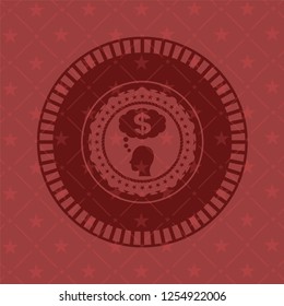 thinking in money icon inside realistic red emblem