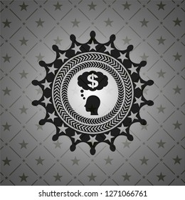 thinking in money icon inside realistic black emblem