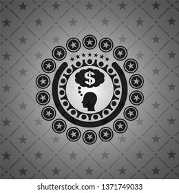 thinking in money icon inside realistic black emblem