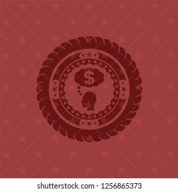 thinking in money icon inside red icon or emblem