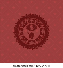 thinking in money icon inside red icon or emblem