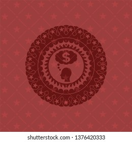 thinking in money icon inside red icon or emblem
