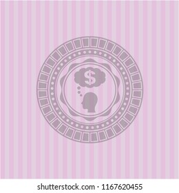 thinking in money icon inside retro style pink emblem