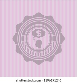 thinking in money icon inside retro pink emblem