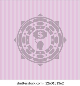 thinking in money icon inside retro style pink emblem