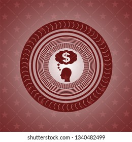 thinking in money icon inside retro style red emblem