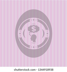thinking in money icon inside retro pink emblem