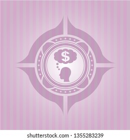 thinking in money icon inside retro style pink emblem