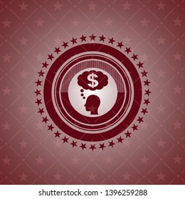 thinking in money icon inside retro style red emblem