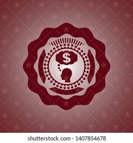 thinking in money icon inside retro style red emblem