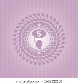 thinking in money icon inside retro pink emblem