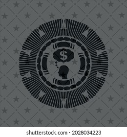 thinking in money icon inside retro style black emblem. 