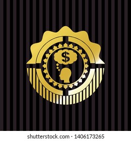 thinking in money icon inside shiny emblem