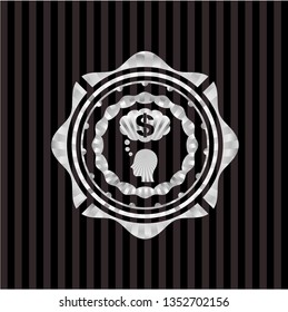thinking in money icon inside silver emblem or badge