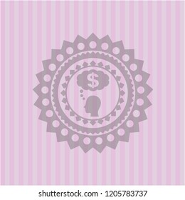 thinking in money icon inside vintage pink emblem
