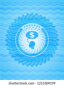 thinking in money icon inside water wave concept emblem background.